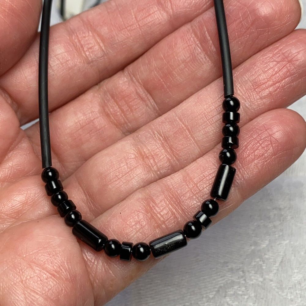 New Luperla Dainty Simple Black Round/Disk & Cylinder Bead Cord Tube Necklace